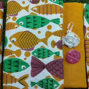 Fish Print Mustard Yellow Color King Size Bedsheet.